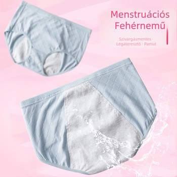 Női pamut menstruációs alsó, magas derekú, szivárgás elleni védelemmel, fő anyag 95% pamut, ágyék rész 100% pamut, egyszínű