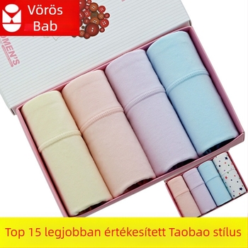 Női pamut csípőemelő fehérnemű, középmagasságú derékkal, varrás nélküli, légáteresztő, 4 darabos csomag