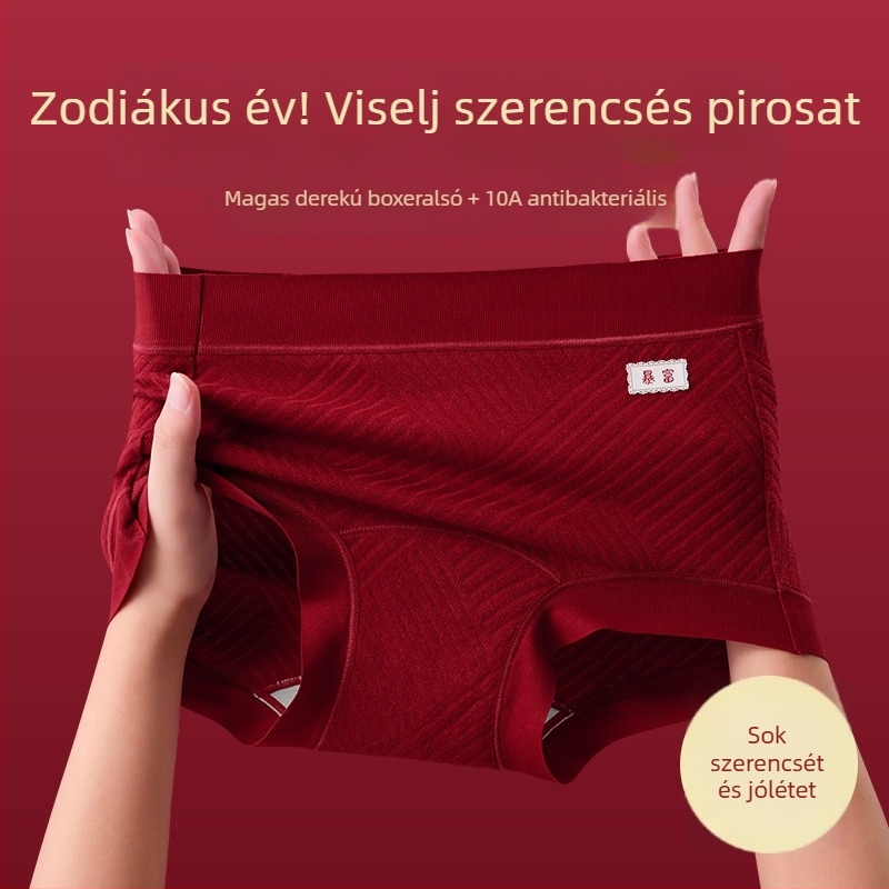Vörös női fehérnemű 100% pamutból, antibakteriális intim zóna, középmagas derekú, nagy méret, A-osztály, Zodiákus év kiadás