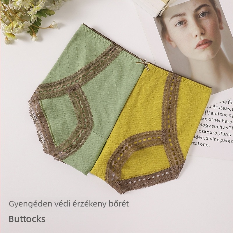 Női pamut csipkés magas derekú alsónemű, varrás nélküli, lélegző, csípőre simuló, plusz méret XXL, jacquard mintázat, kontrasztos színek, hasi kontroll