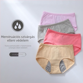 Női menstruációs fehérnemű, középmagas deréktáj, háromrészes szivárgás elleni, légáteresztő pamut