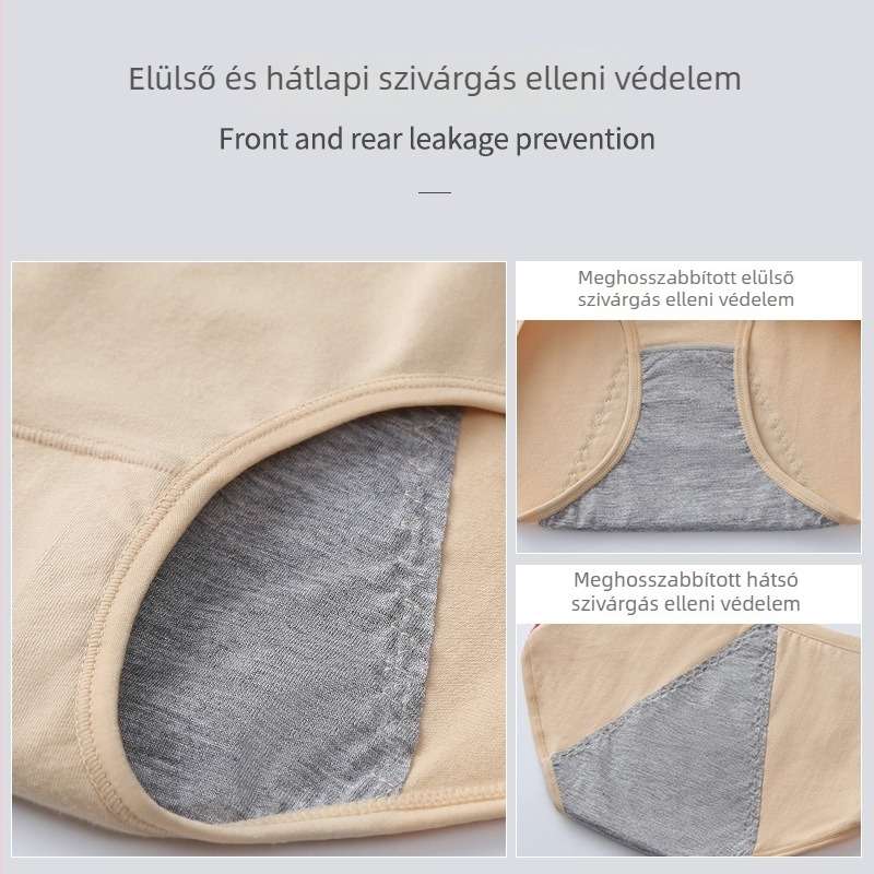 Női menstruációs fehérnemű, középmagas deréktáj, háromrészes szivárgás elleni, légáteresztő pamut