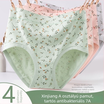 Női pamut alsónemű, légáteresztő, magas derekú, virágmintás, 95–100% pamut