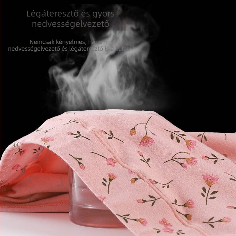 Női pamut alsónemű, légáteresztő, magas derekú, virágmintás, 95–100% pamut