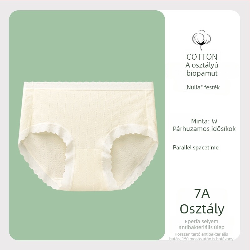Női alsónemű, színezékmentes, A osztály, egyszínű pamut, középmagas deréktáji, nagy méret, antibakteriális, belső mulberry selyem bélés