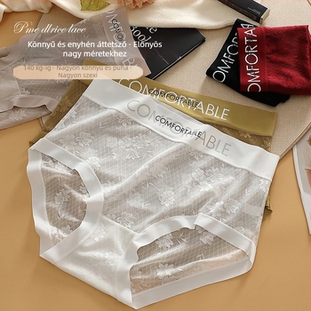 Női plusz méretű nylon csipkés bugyi varrás nélküli derékkal, betűkkel díszített, magas derekú