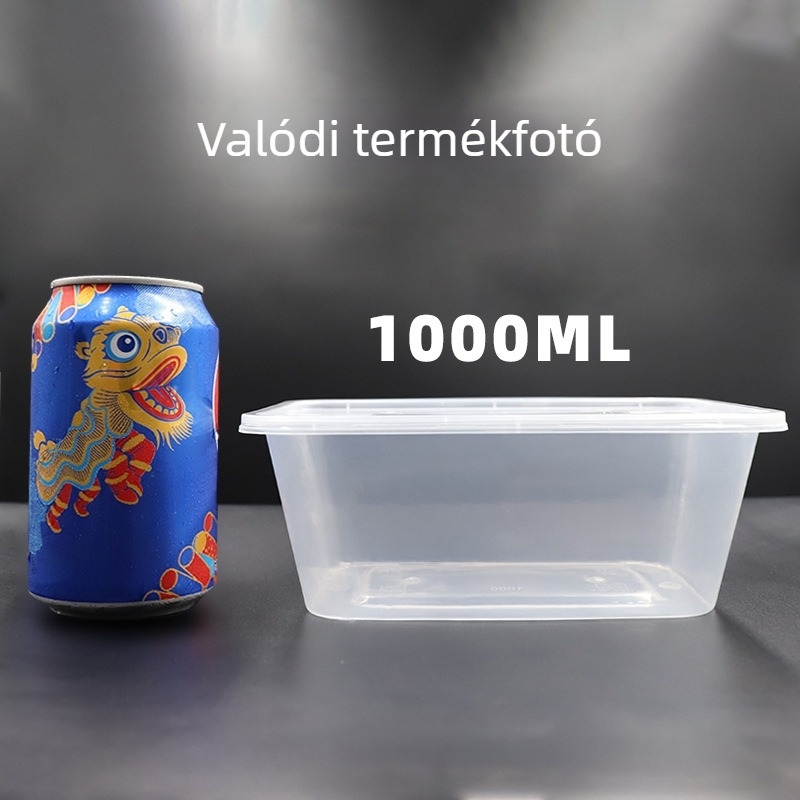 Egyszer használatos ebédes doboz, téglalap alakú, vastagított kivitelű, fedéllel, PP műanyagból, mikrohullámú sütőben használható