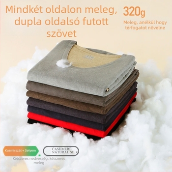 Férfi termikus mellény kerek nyakkal, bolyhos belsővel, kétszeres rétegű akril kötés, téli meleg