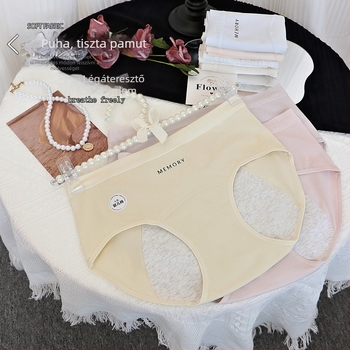 Női menstruációs aljának fehérnemű, szivárgásmentes, tiszta pamutból; fő anyag 95% pamut, ágyék bélés 100% pamut, középmagasság, gyorsan száradó (Fő anyag: 95% pamut; Ágyék bélés: 100% pamut; Derékszint: középmagasság; Funkció: gyorsan száradó; Szivárgás e