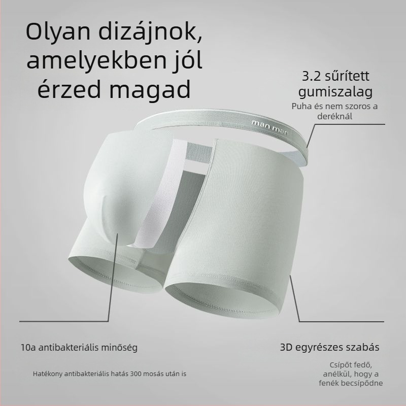 Férfi pamut boxer rövidnadrág, antibakteriális, lélegző, középmagas derekú, nagy méret