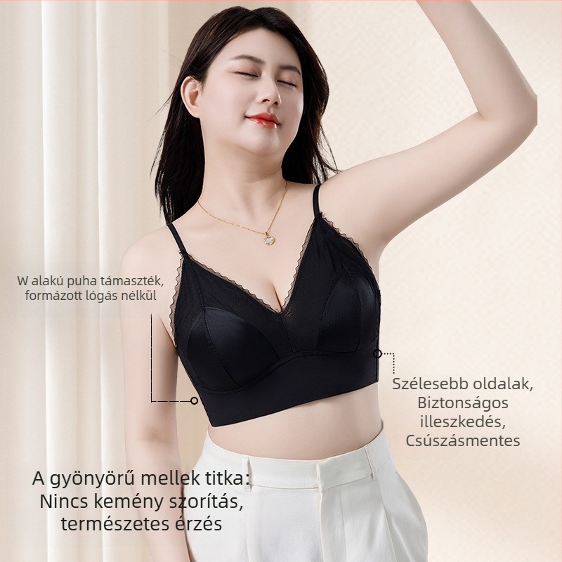 Új pluszméretű luxus csipkés bandeau melltartó integrált kosárral, vonzó hátsó rész, vékony fazon
