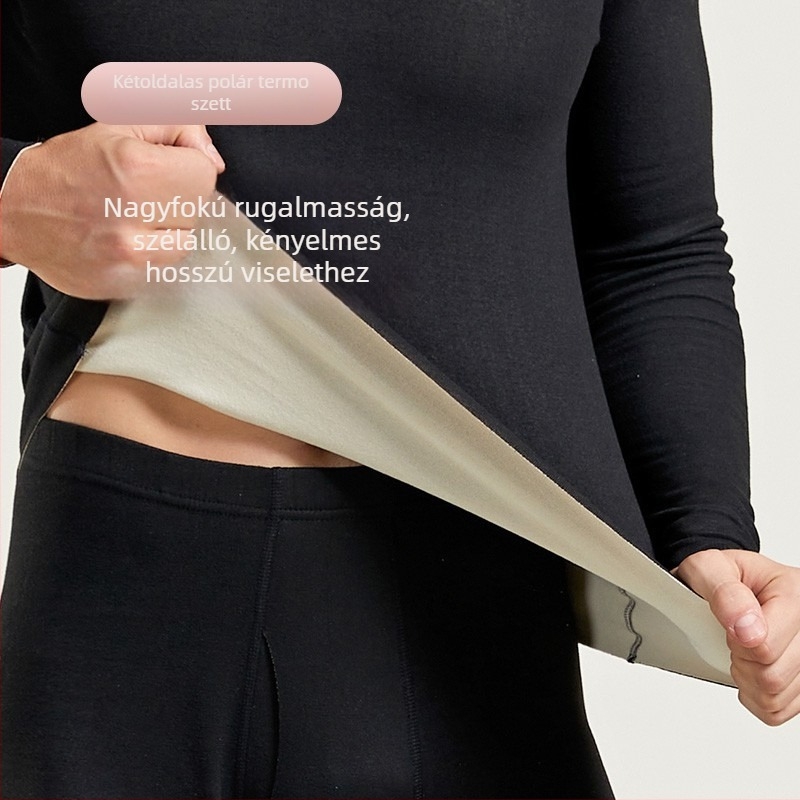 Férfiaknak készült varrás nélküli gyapjú termo készlet antibakteriális védelemmel, fleece-béléssel, vastag, mindkét oldalán bolyhosított felülettel