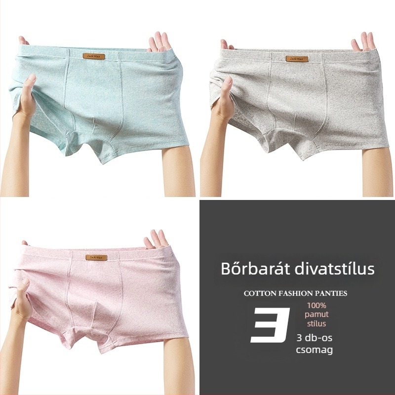 Új férfi egyszínű pamut középmagas derekú, lélegző boxeralsó