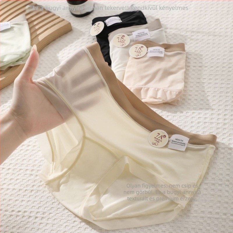 7A antibakteriális női ice silk alsónemű, varrás nélküli, középmagas derék, megnövelt ágyék, pamut betéttel, plusz méret