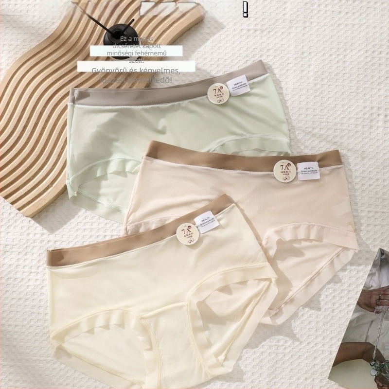 7A antibakteriális női ice silk alsónemű, varrás nélküli, középmagas derék, megnövelt ágyék, pamut betéttel, plusz méret