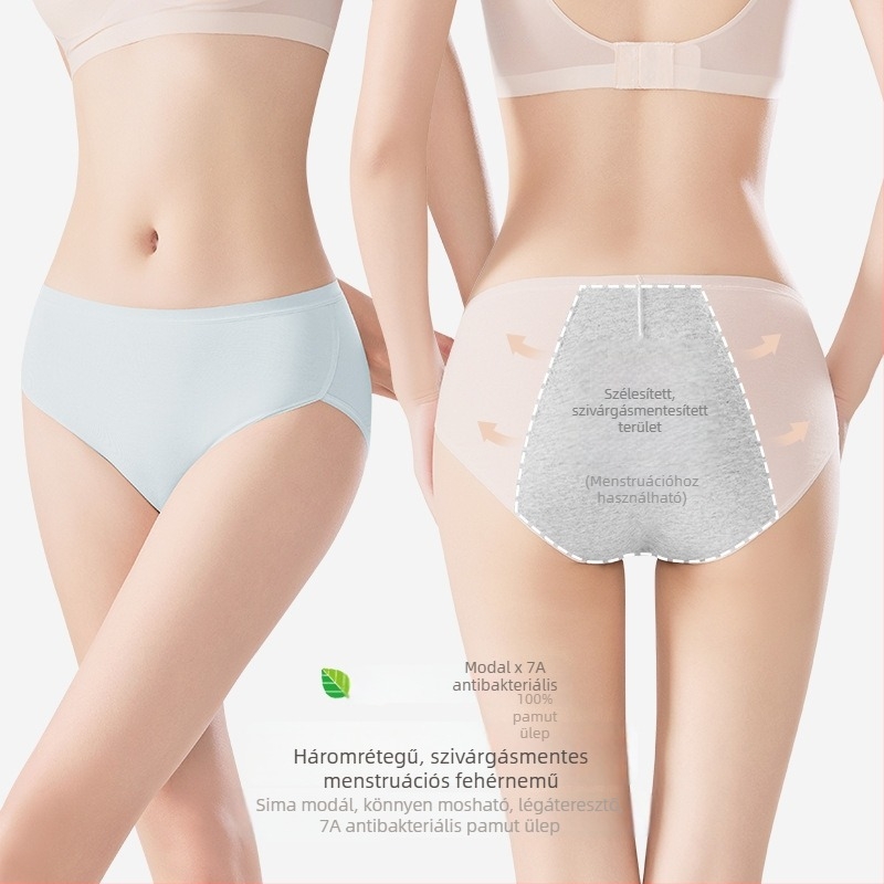 Női Modal menstruációs bugyi, szivárgásmentes, antibakteriális, lélegző, biztonságos és higiénikus