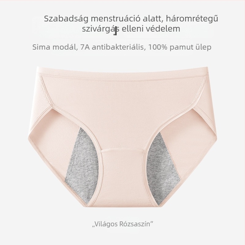 Női Modal menstruációs bugyi, szivárgásmentes, antibakteriális, lélegző, biztonságos és higiénikus