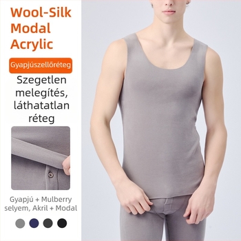 Férfi gyapjú termosz mellény akril keverék 50–70%, velúr bélés, alapréteg, egyszínű, kerek nyakú, egy réteg, extrán vastag anyag 351–400 g/m2