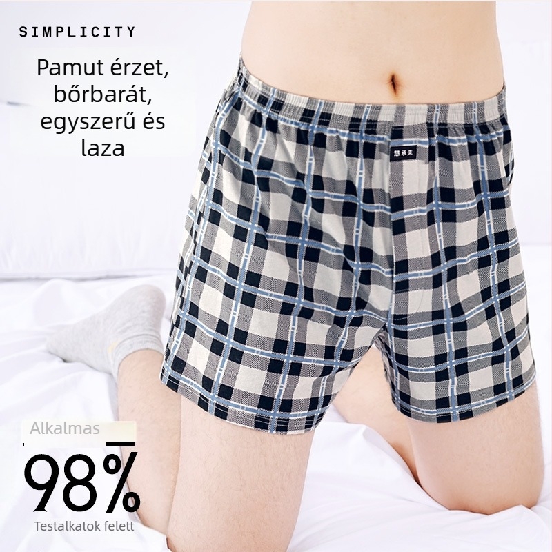 Férfiak számára Arlo boxeralsó, 100% pamut, magas derékkal, laza szabás, vékony anyag, háló- és otthoni viselet, plusz méret