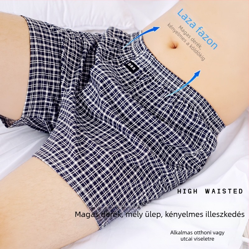 Férfiak számára Arlo boxeralsó, 100% pamut, magas derékkal, laza szabás, vékony anyag, háló- és otthoni viselet, plusz méret
