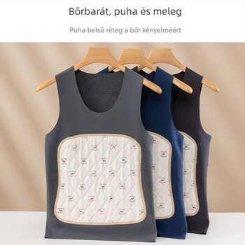 Férfi melegítő mellény kaméli velúrral, őszi–téli belső viselet, vastag fleece bélés, varrat nélküli, nagy méret, fűtő tapasz