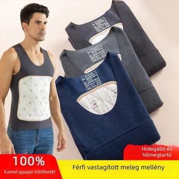 Férfi melegítő mellény kaméli velúrral, őszi–téli belső viselet, vastag fleece bélés, varrat nélküli, nagy méret, fűtő tapasz