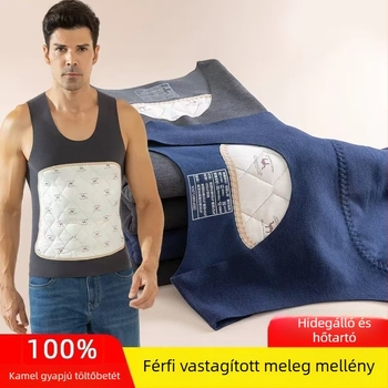 Férfi melegítő mellény kaméli velúrral, őszi–téli belső viselet, vastag fleece bélés, varrat nélküli, nagy méret, fűtő tapasz