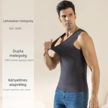 Férfi melegítő mellény kaméli velúrral, őszi–téli belső viselet, vastag fleece bélés, varrat nélküli, nagy méret, fűtő tapasz