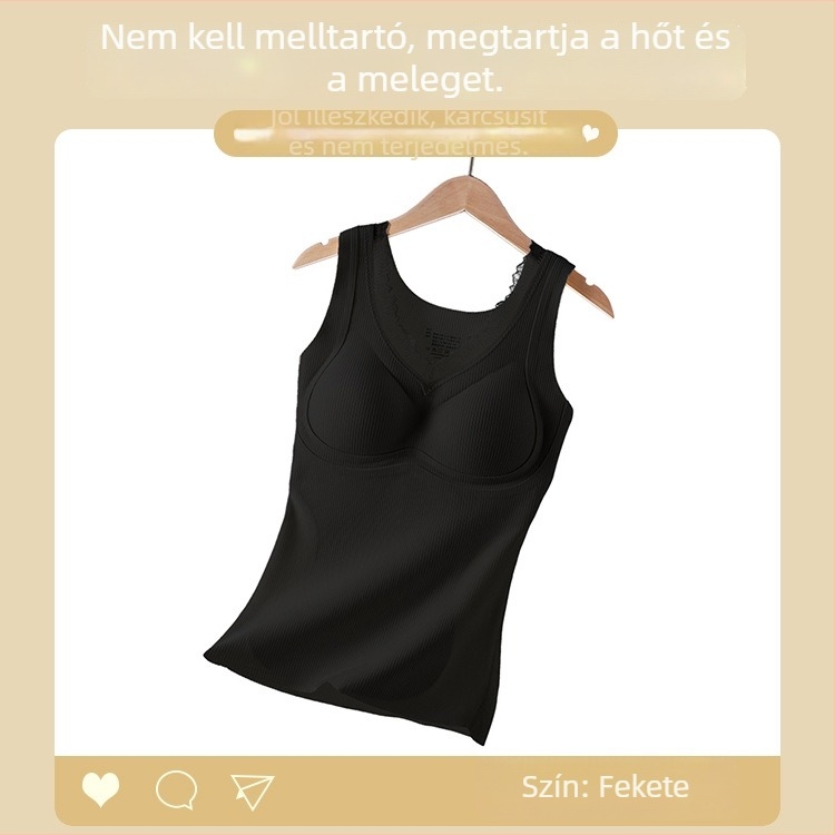 8657 Selyem- és gyapjú béléses mellény, meleg, beépített melltartócsészékkel, kényelmes, karcsú szabású, női belső réteg