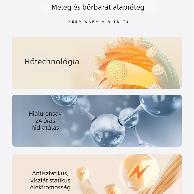 Női hyaluronsav termikus fehérnemű őszi–téli szezonra, 37°C állandó hőmérséklettel, két részes készlet, melegítő alapszint a bőr számára, felső és nadrág