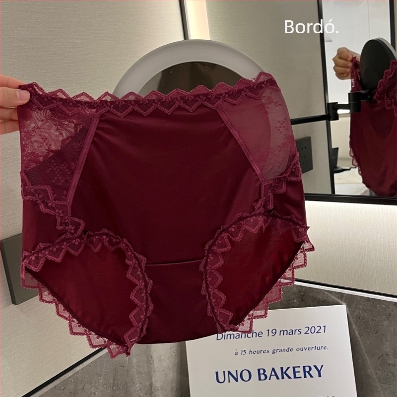Plus-size csipkés magas derekú női alsónemű, francia szatén, hálóval, kényelmes pamut bélés