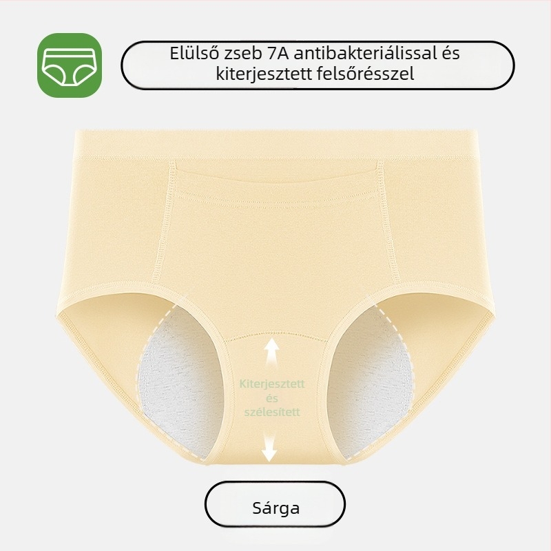 Női menstruációs alsónemű, szivárgásmentes, hosszított ágyékkal, zseb a melegítő párnához, melegen tartja a hasat