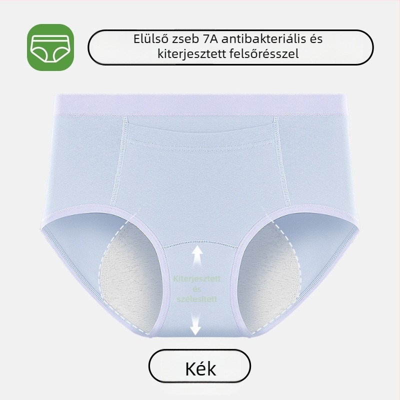 Női menstruációs alsónemű, szivárgásmentes, hosszított ágyékkal, zseb a melegítő párnához, melegen tartja a hasat