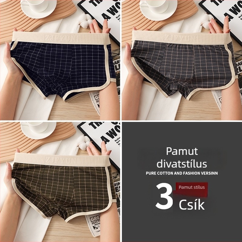 Férfi középmagasságú boxeralsó, légáteresztő antibakteriális pamut alsónemű, 90–95% pamut, csíkos minta