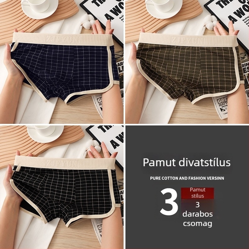 Férfi középmagasságú boxeralsó, légáteresztő antibakteriális pamut alsónemű, 90–95% pamut, csíkos minta