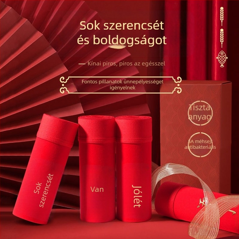 Férfi piros pamut alsónemű a Ló évére, új stílus a prosperitásért, békéért, esküvőért és ünnepekért, antibakteriális