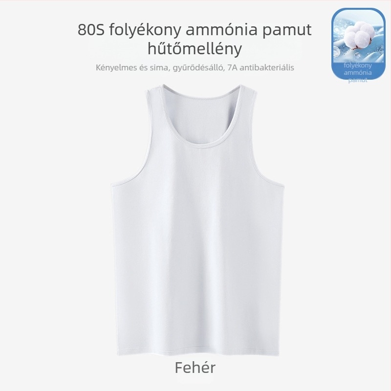 Férfiaknak szabad ujj nélküli mellény; Pamut folyékony ammóniával kezelt; 95% pamut; U-formájú nyakvonal; Derékhossz