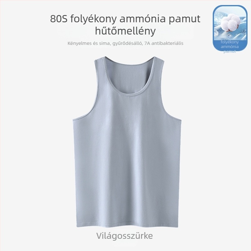 Férfiaknak szabad ujj nélküli mellény; Pamut folyékony ammóniával kezelt; 95% pamut; U-formájú nyakvonal; Derékhossz
