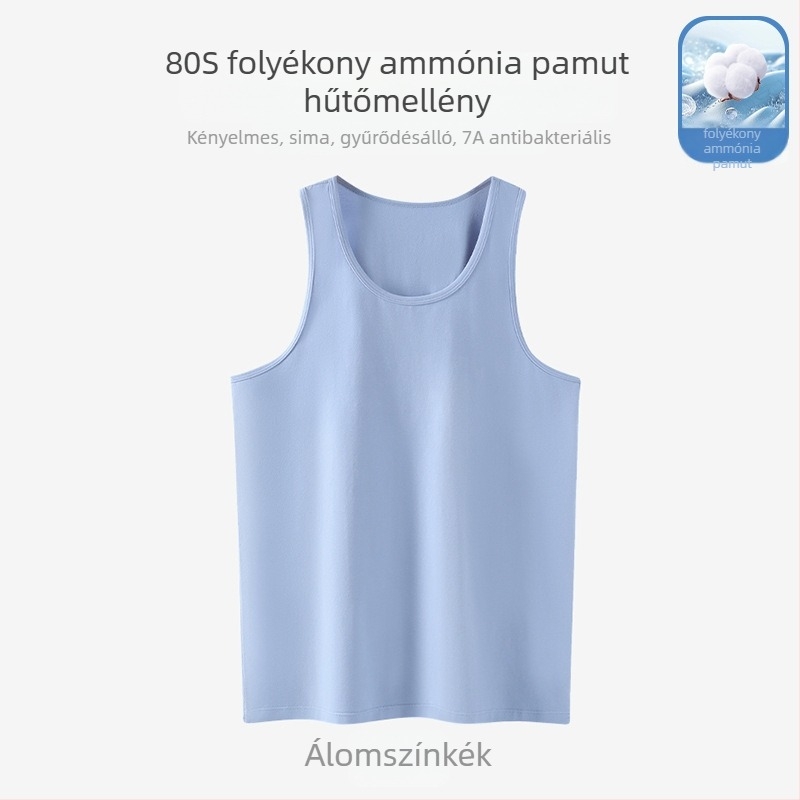 Férfiaknak szabad ujj nélküli mellény; Pamut folyékony ammóniával kezelt; 95% pamut; U-formájú nyakvonal; Derékhossz