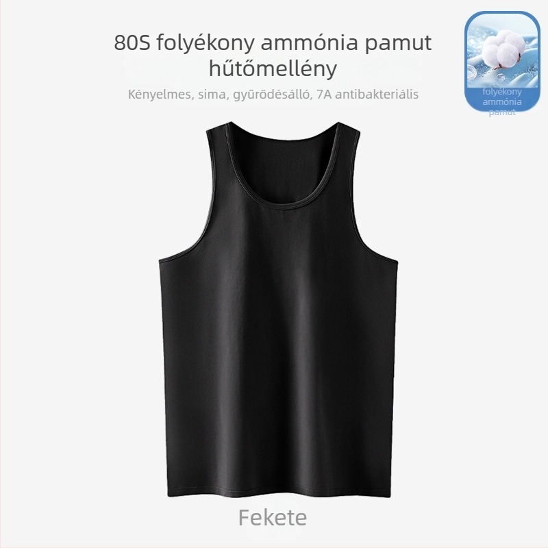 Férfiaknak szabad ujj nélküli mellény; Pamut folyékony ammóniával kezelt; 95% pamut; U-formájú nyakvonal; Derékhossz