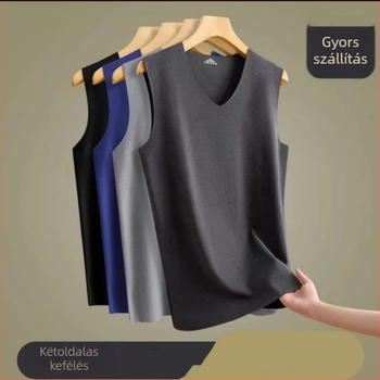 Férfiaknak tervezett V-nyakú termo mellény fleece bélésével, karcsú szabás, melegítő alapréteg