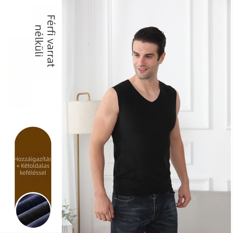 Férfiaknak tervezett V-nyakú termo mellény fleece bélésével, karcsú szabás, melegítő alapréteg