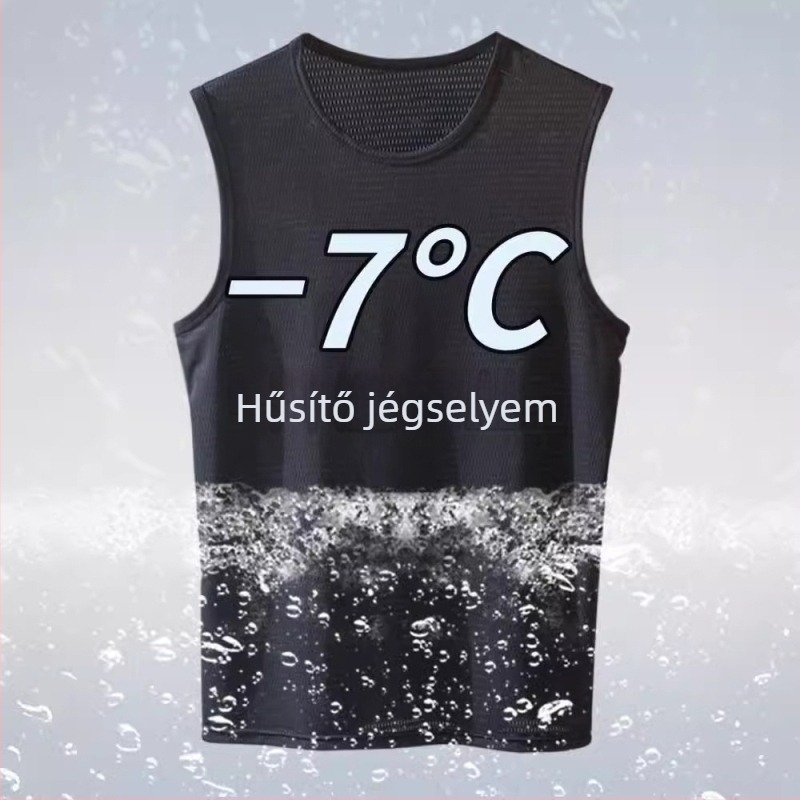 Férfi ujjatlan póló, laza szabás, szöveges mintával, nyár, sportos viselet