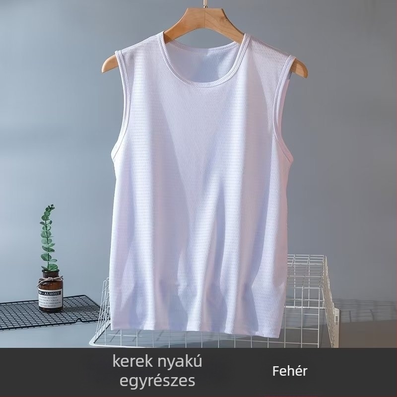 Férfi ujjatlan póló, laza szabás, szöveges mintával, nyár, sportos viselet