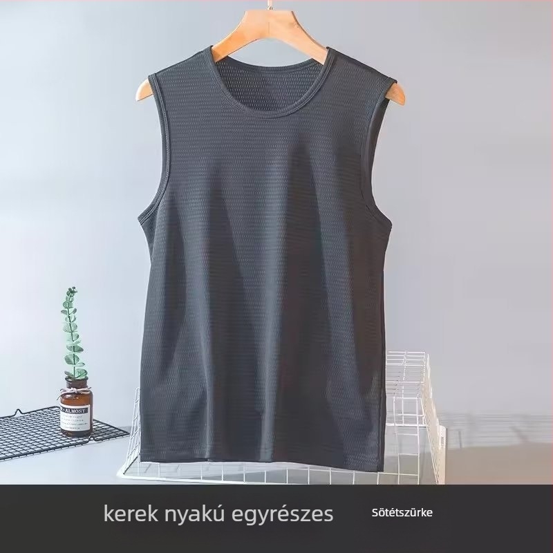 Férfi ujjatlan póló, laza szabás, szöveges mintával, nyár, sportos viselet
