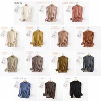 Női meleg base layer felső fleece-béléssel, fél-áll nyakú, 3/4-es ujjú, poliészter 70–80%