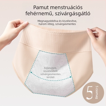 Magas derekú, 100% pamut női menzesz fehérnemű, antibakteriális 10A, széles szivárgás elleni réteg, háromszög alakú