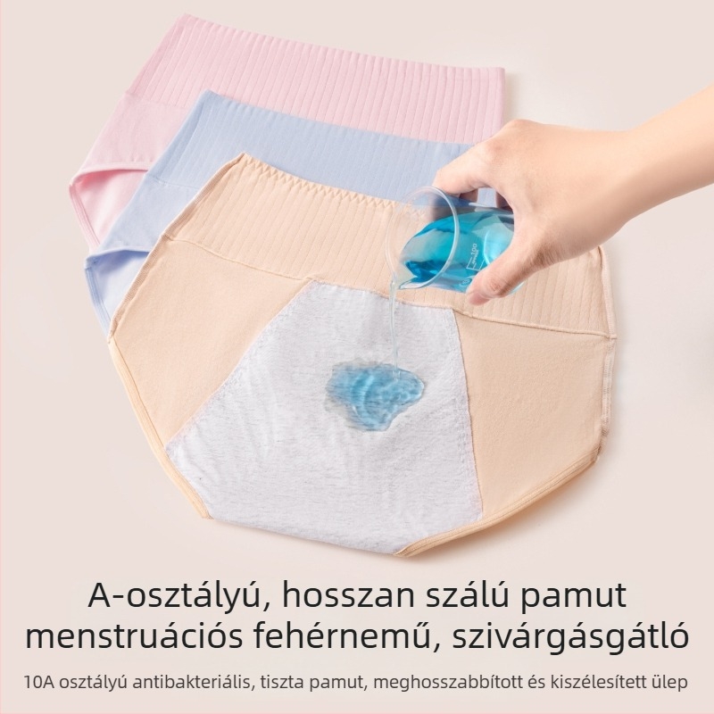 Magas derekú, 100% pamut női menzesz fehérnemű, antibakteriális 10A, széles szivárgás elleni réteg, háromszög alakú