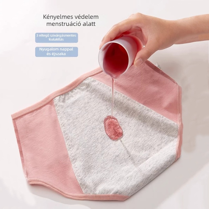 Női pamut menstruációs alsó zsebbel a melegítő párnához, szivárgásmentes, magas derék, egyszínű