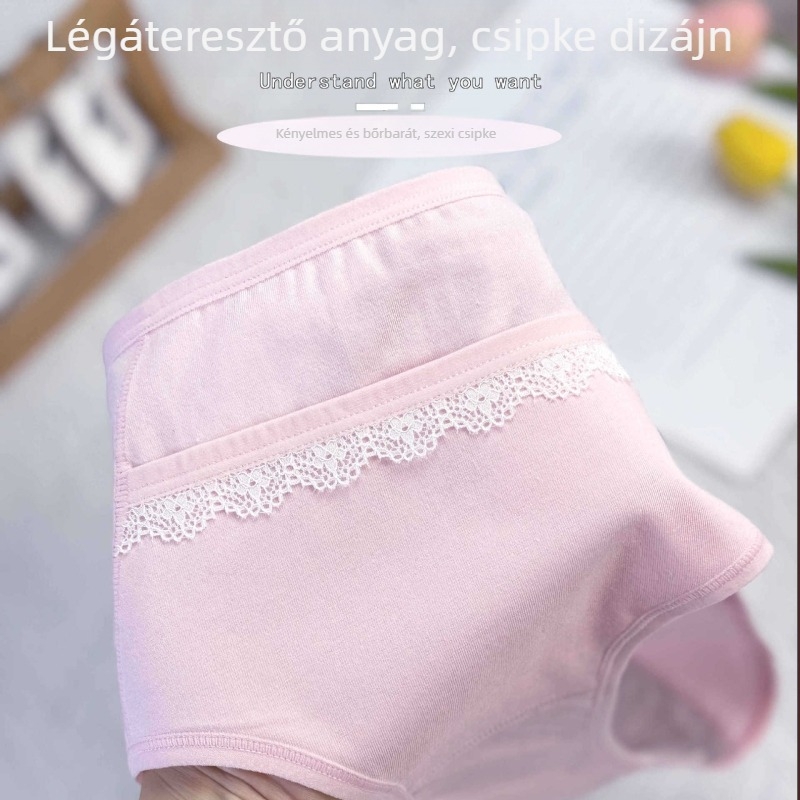 Pamut női bugyi középmagas derekkal, csipkés szegéllyel és zsebbel, menstruációhoz